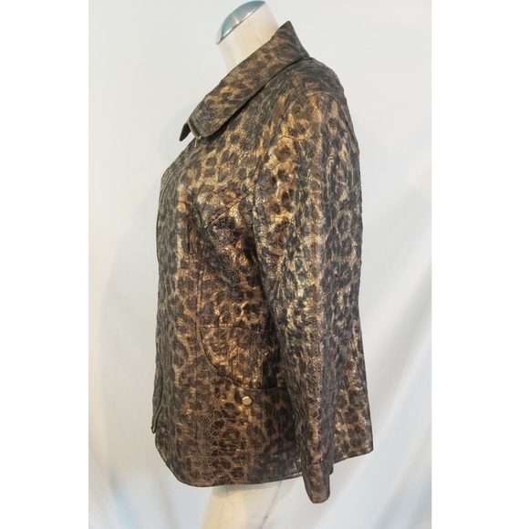 JM Collection Size 14 Animal Print Jacket Bronze Black - Picture 3 of 5